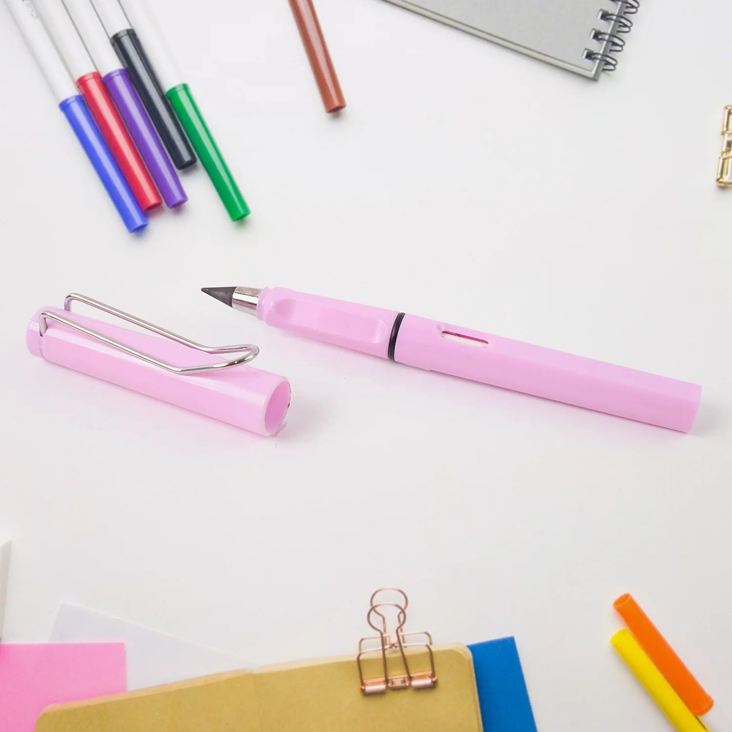Pink 2-in-1 Everlasting Magic Pencil Replaceable Eraser – Inkless, Reusable, Portable - Image 3