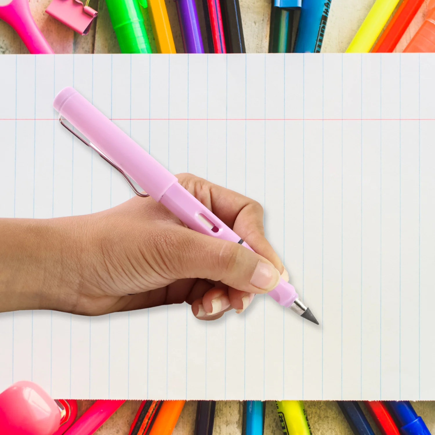 Pink 2-in-1 Everlasting Magic Pencil Replaceable Eraser – Inkless, Reusable, Portable - Image 6