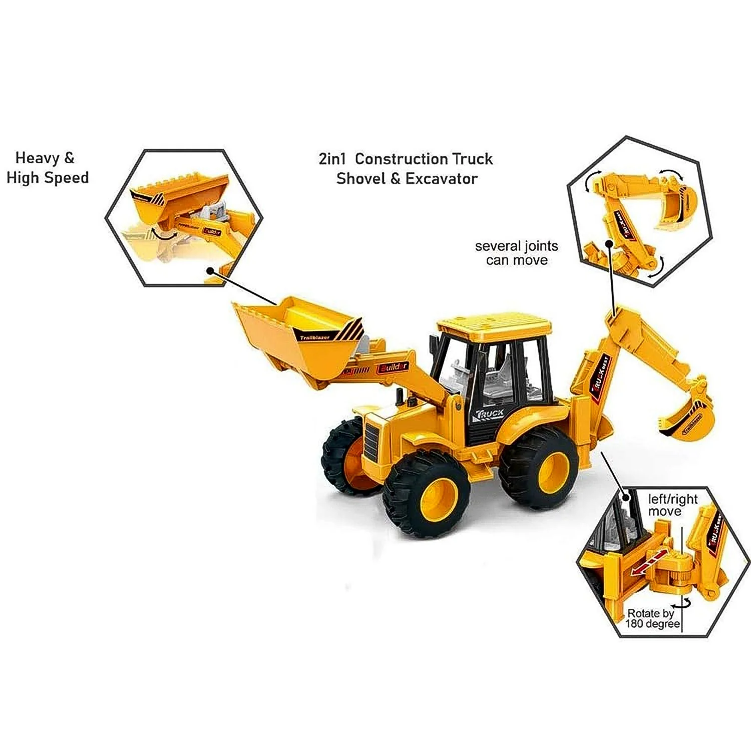 LALA Friction Powered JCB Style Backhoe Loader Construction Toy Truck for Kids (1 Pc) - Image 7