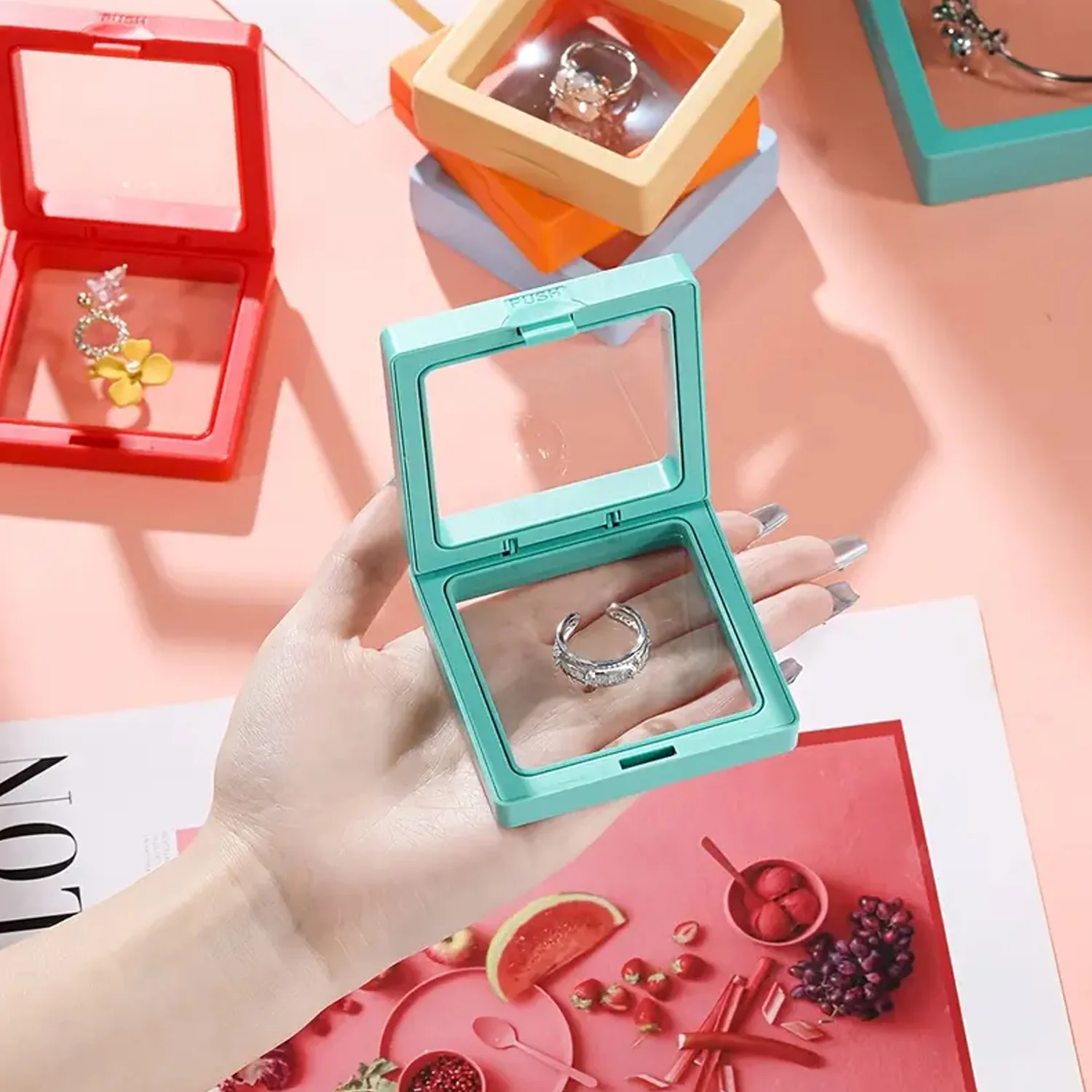 Transparent Jewellery Display Box (9x9 cm / 1 Pc / Green) - Image 6