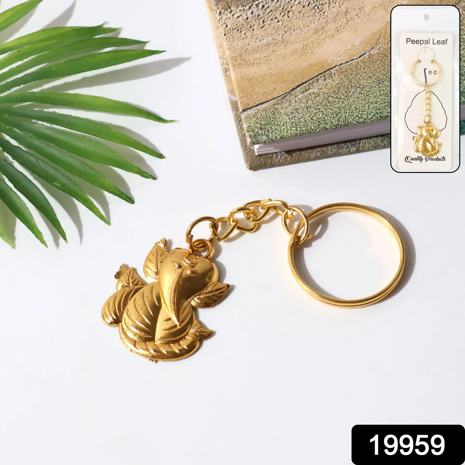 Golden Ganesh Leaf Design Keychain (1 Pc) - Image 2