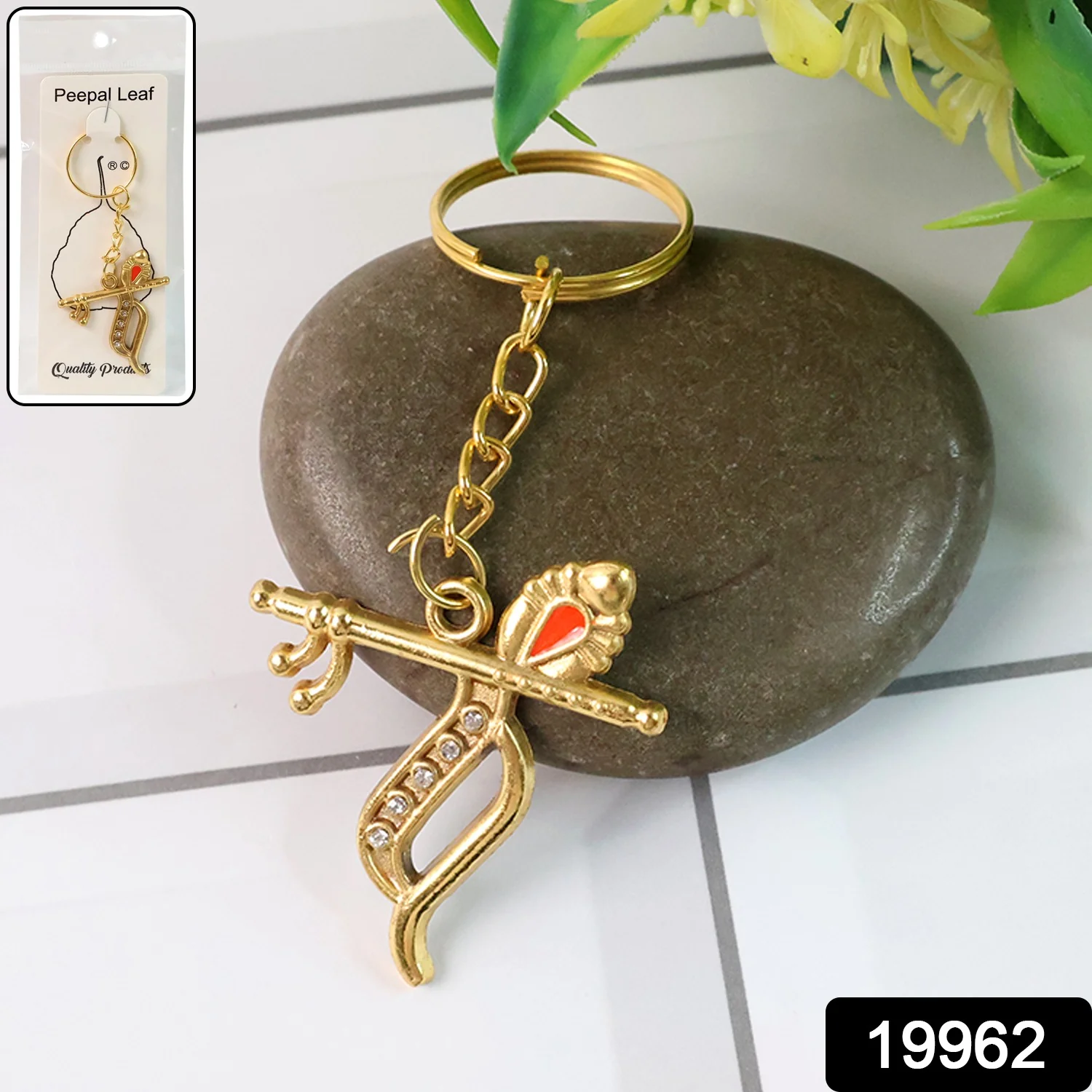 Flute and Peacock Feather Krishna Design Keychain (1 Pc) - Image 2