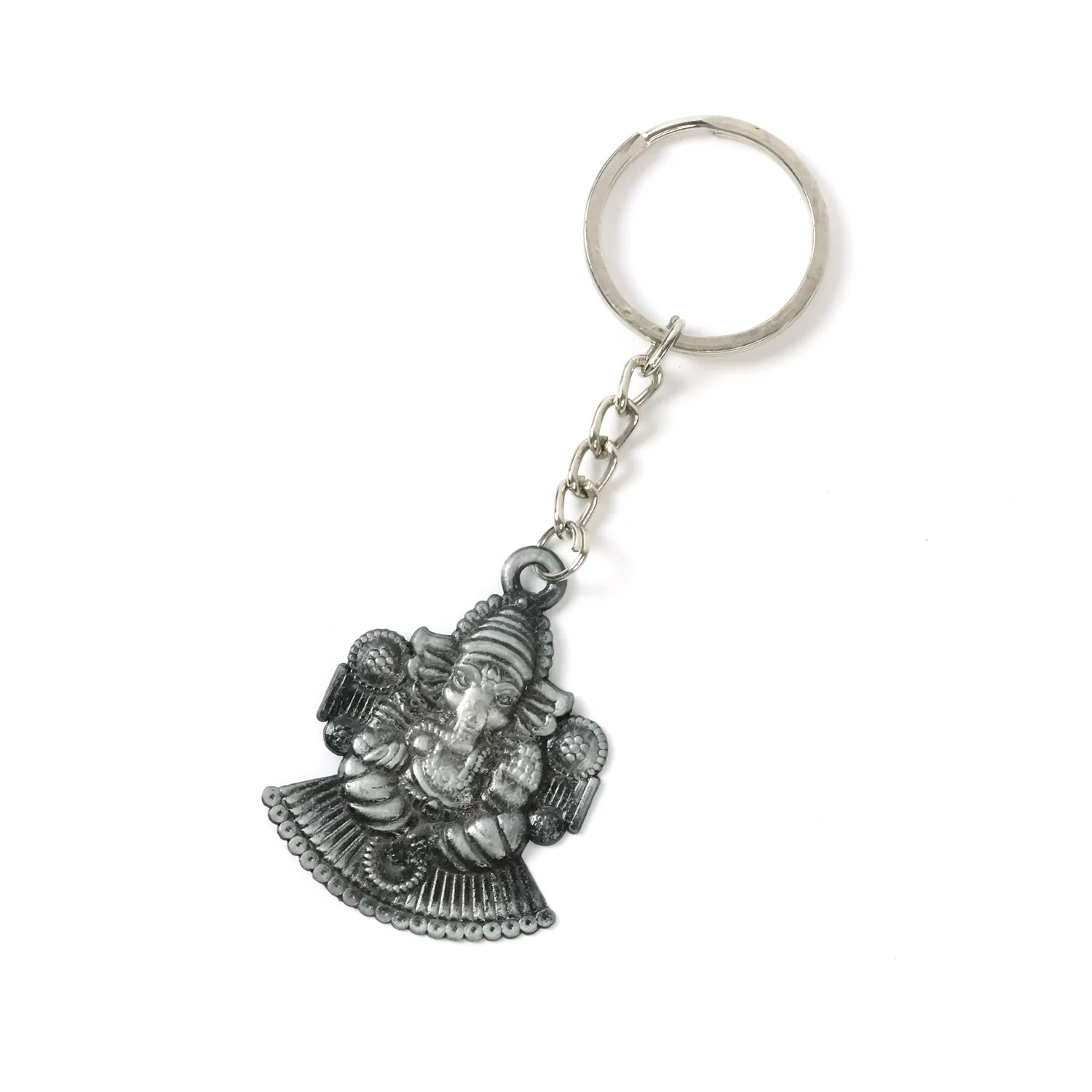 Lord Ganesha Sitting Design Silver Keychain (1 Pc) - Image 5