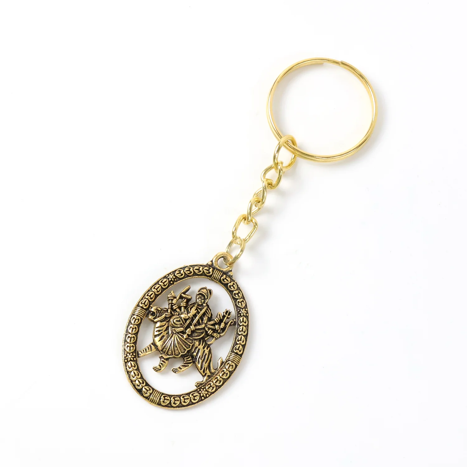 Maa Durga Oval Frame Golden Keychain (1 Pc) - Image 5