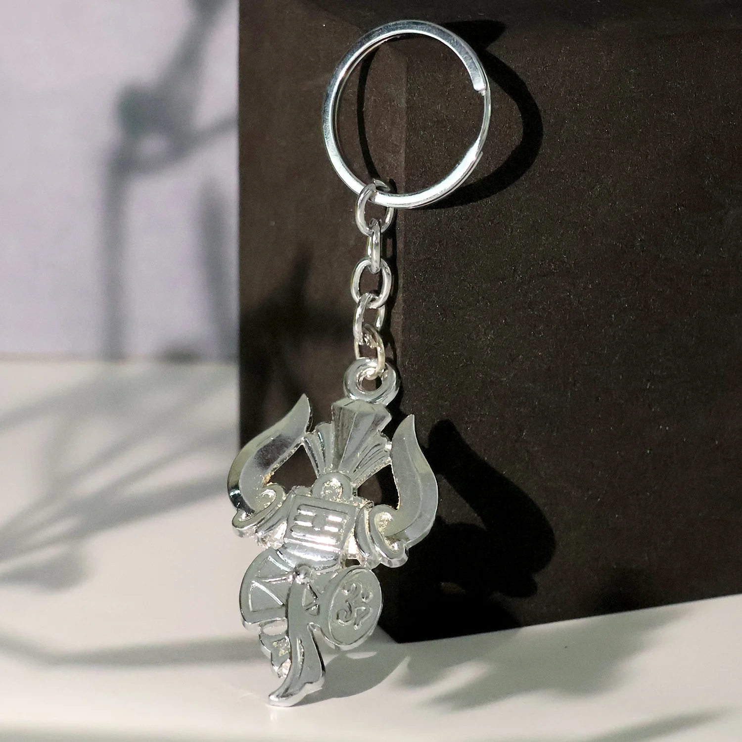 Trishul Damru Shiv Symbol Silver Keychain (1 Pc) - Image 3