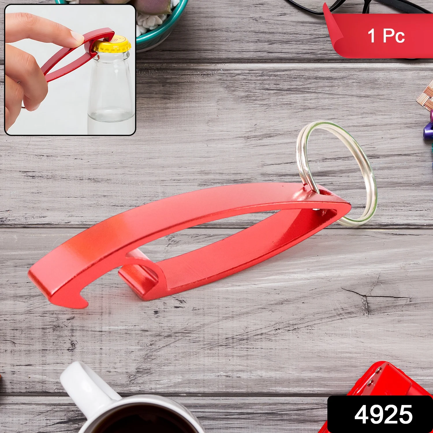 2 in 1 Compact Metal Bottle Opener with Keyring (1 Pc) - Image 2