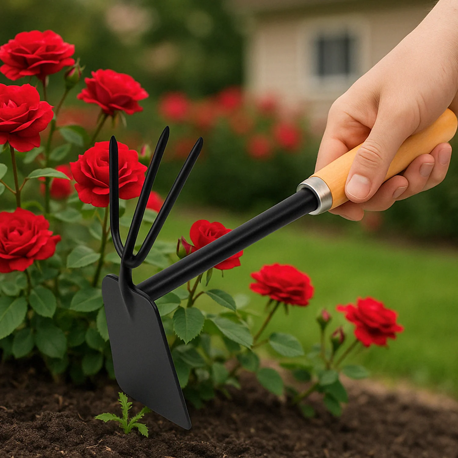 2 in 1 Double Hoe Gardening Tool with Wooden Handle - Image 6