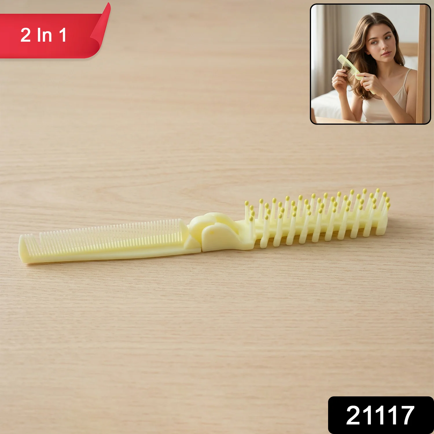 2 In 1 Foldable Hair Comb with Brush (1 Pc) - Image 2