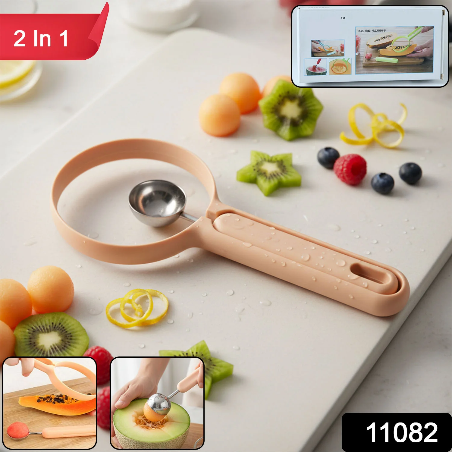 2 in 1 Fruit Scooper and Cutter Tool (1 Pc) - Image 2