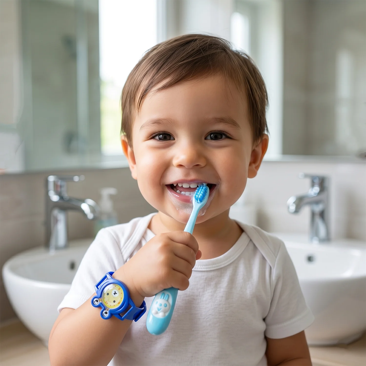 2 in 1 Kids Toothbrush with Cartoon Watch Toy (2 Pc Set) - Image 4