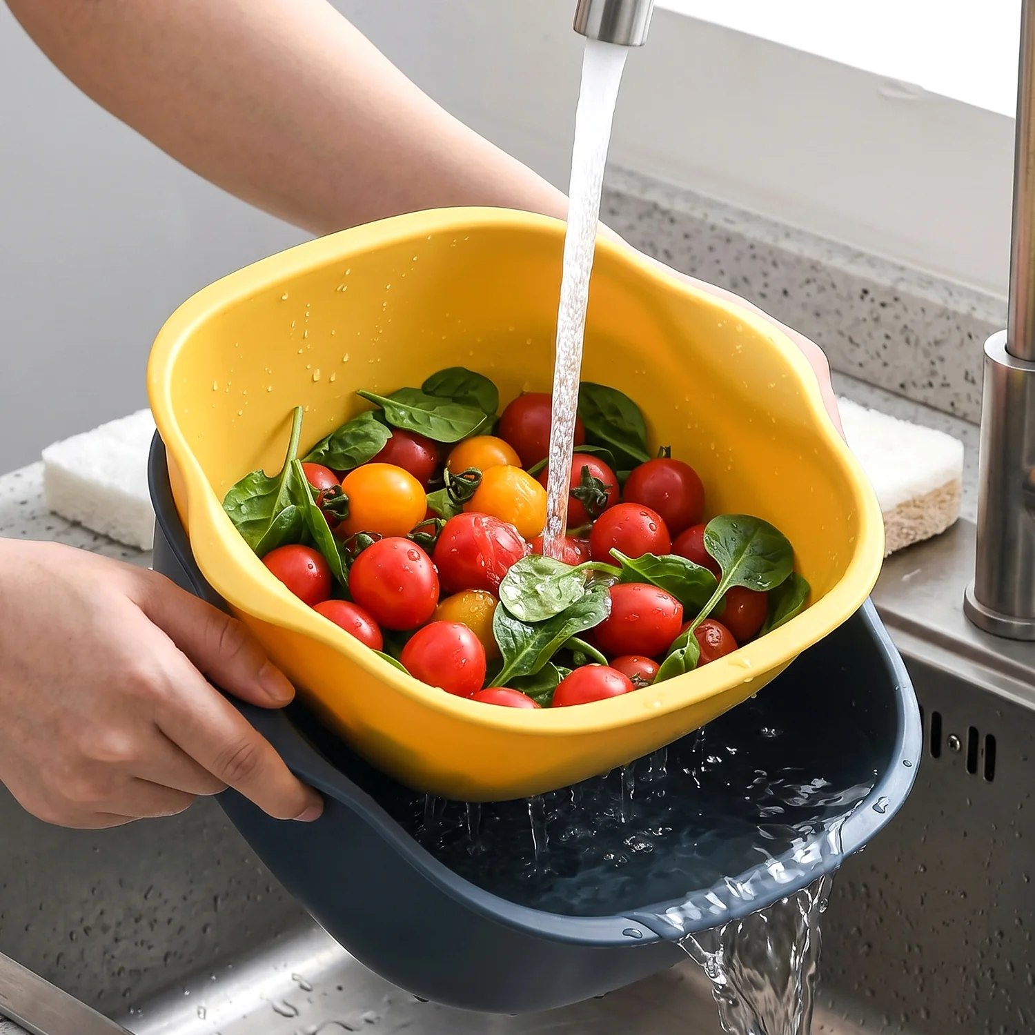 2 in 1 Multipurpose Plastic Washing Bowl with Drain Basket (1 Pc) - Image 3