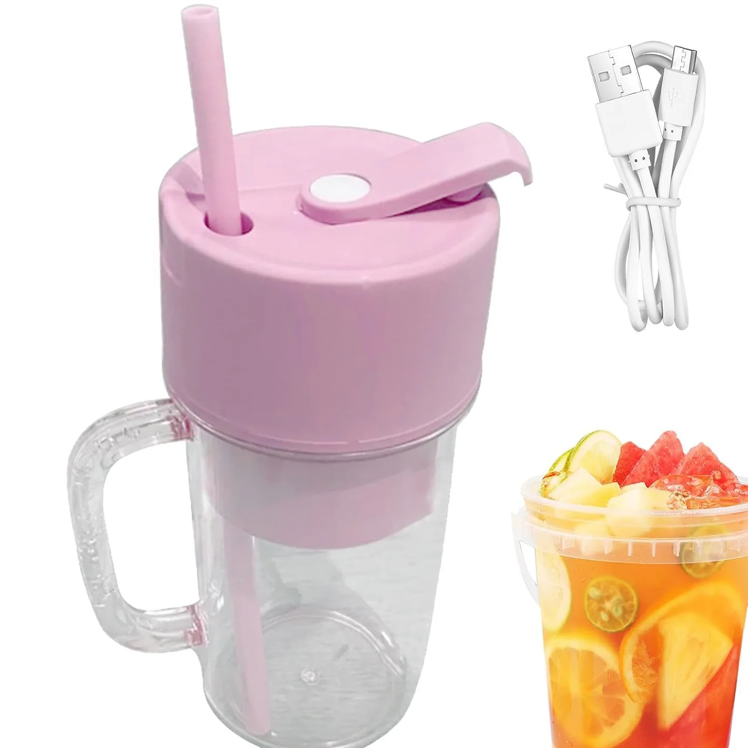 2 In1 Portable Crusher Juicer With Handle & Straw for Smoothie Sipper USB Rechargeable (340 ml) 6 Stainless Steel Blades Compact Juicer Mixer, Juicer Portable Fresh Juice Blender Portable Electric Juicer ( 340 ML ) - Image 3