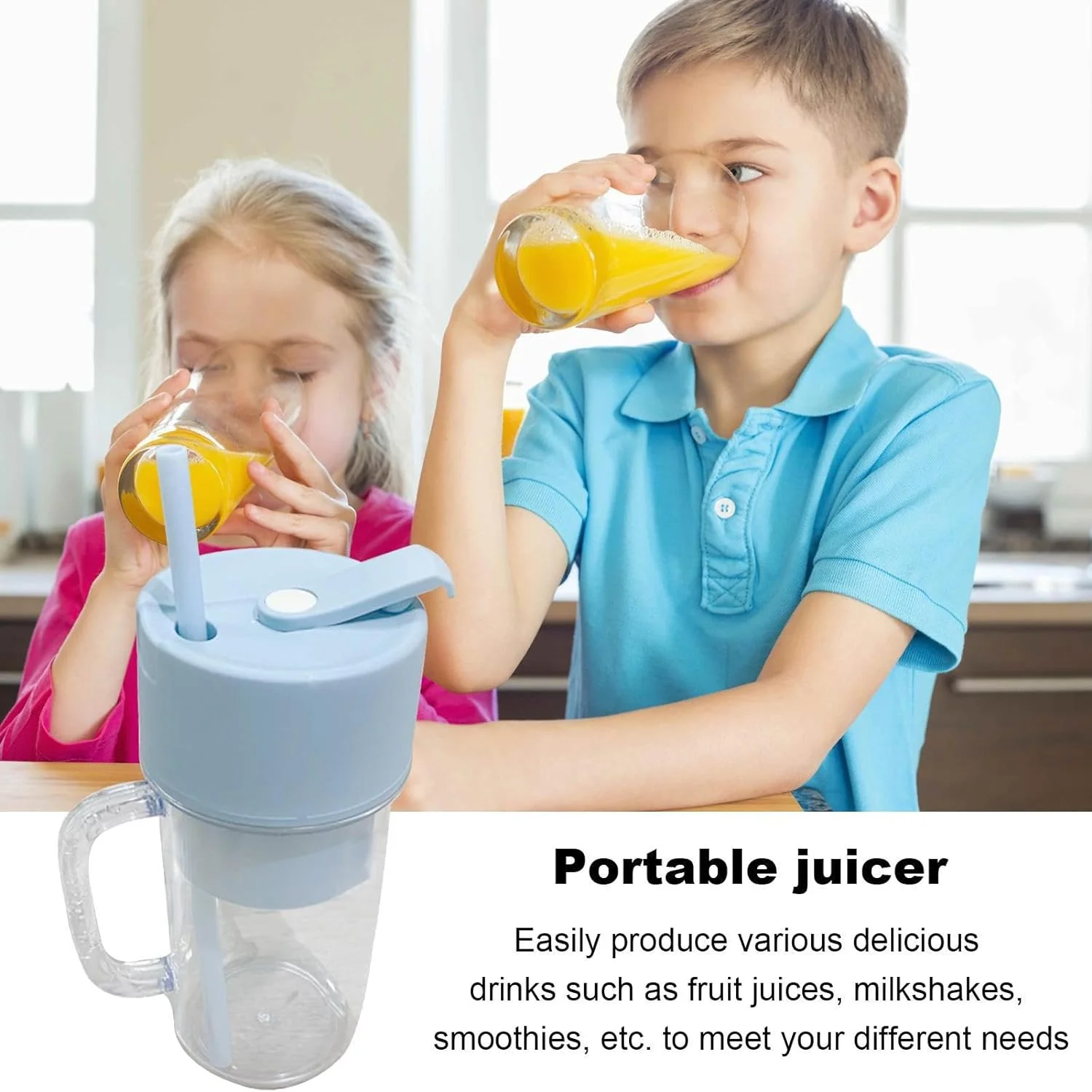 2 In1 Portable Crusher Juicer With Handle & Straw for Smoothie Sipper USB Rechargeable (340 ml) 6 Stainless Steel Blades Compact Juicer Mixer, Juicer Portable Fresh Juice Blender Portable Electric Juicer ( 340 ML ) - Image 8