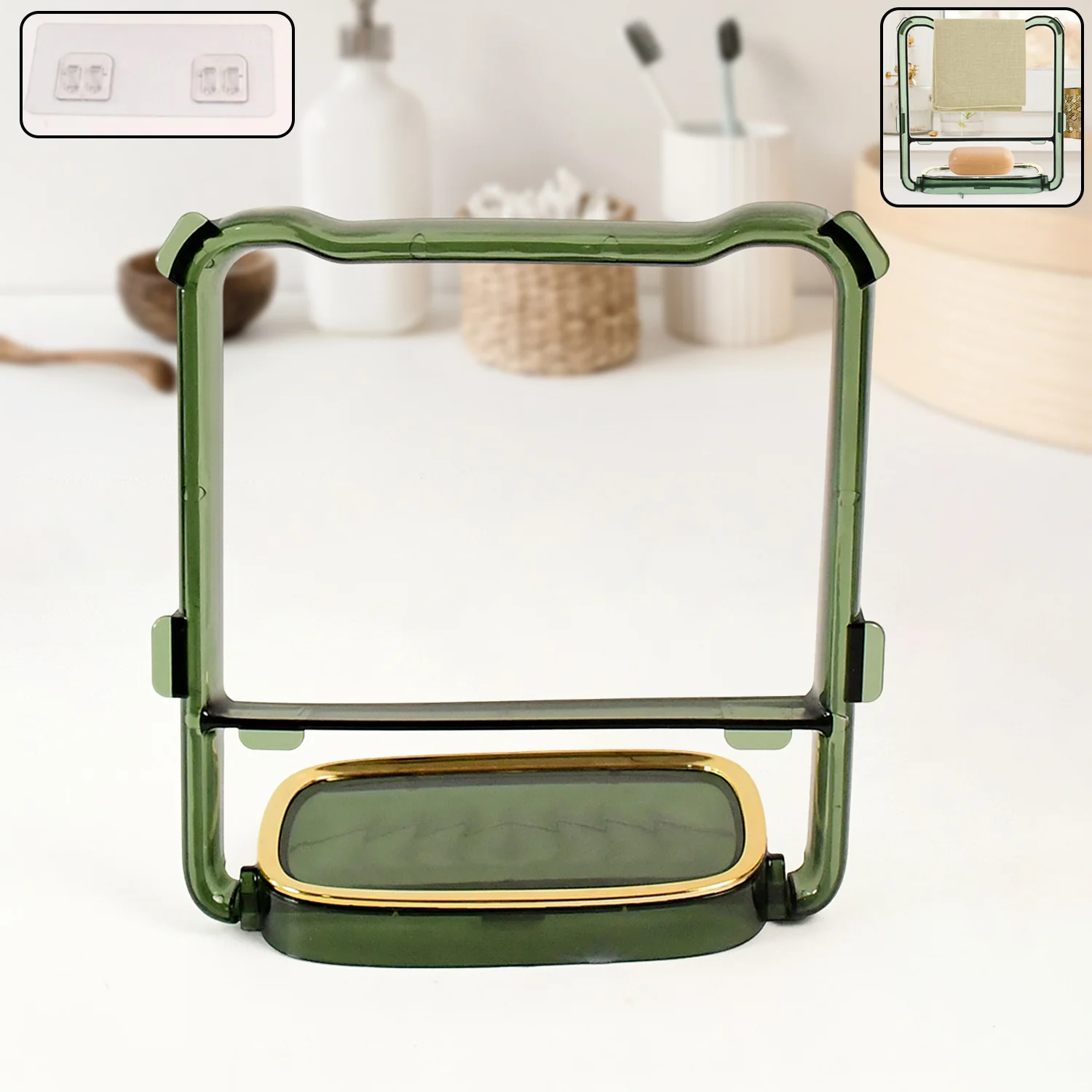 2-in-1 Self-Adhesive Towel Hanger & Soap Holder Stand (1 Pc) - Image 3