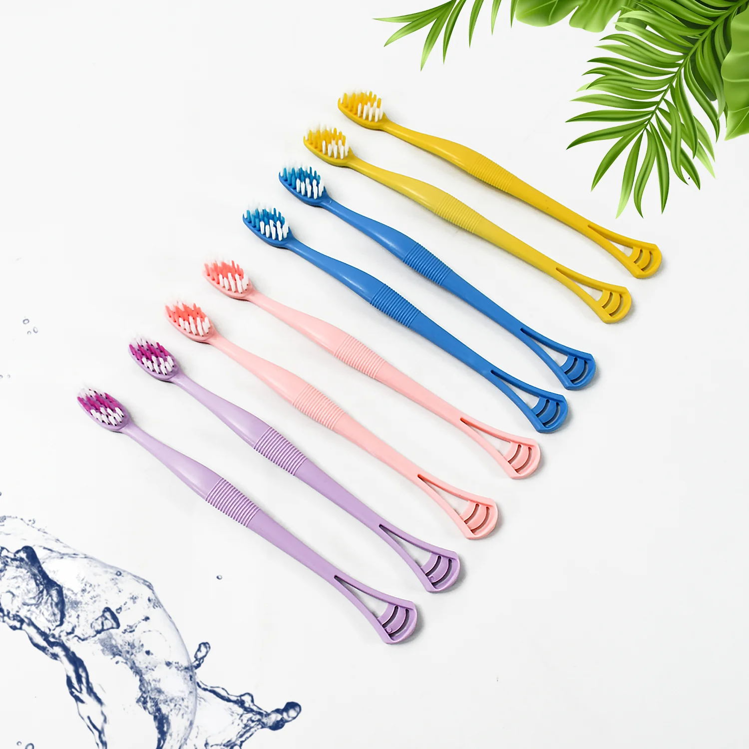 2-in-1 Tooth Brush Tongue Scraper, Soft Bristle & Long Handle (8Pcs) Soft Toothbrush - Image 3