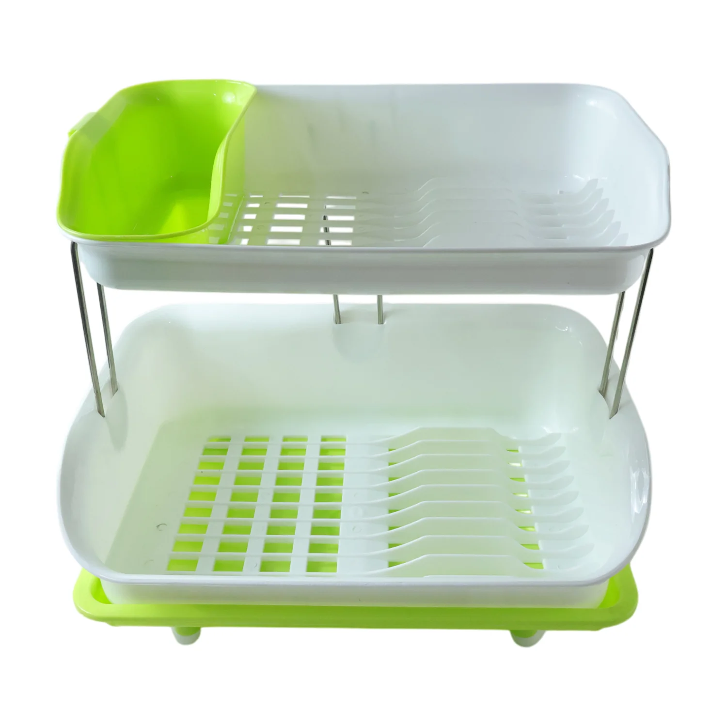 Prexo 2 Layer Kitchen Dish Drying Rack with Drain Tray (1 Set) - Image 4
