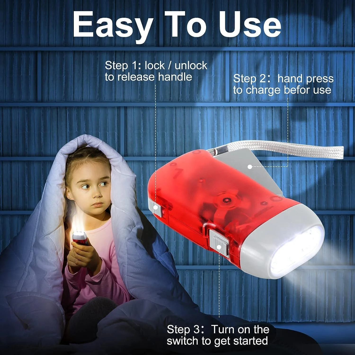 2-LED Hand Press Torch – Battery-Free Hand Crank Flashlight - Image 4
