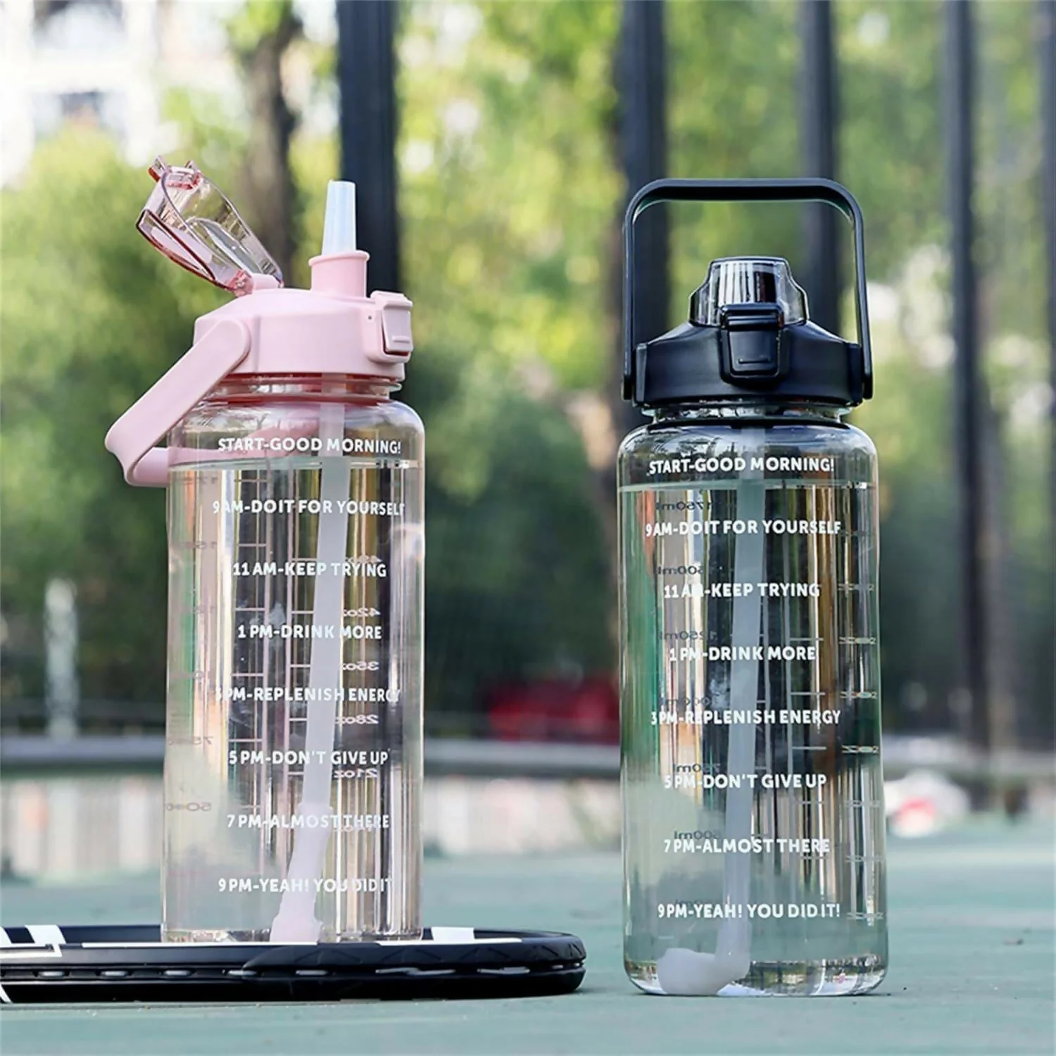 2-Litre Motivational Water Bottle with Time Marker & Straw | 2000ml Large Capacity BPA-Free Sports Bottle | Leak-Proof Gym Bottle for Fitness, Workout & Outdoor Activities - Image 3