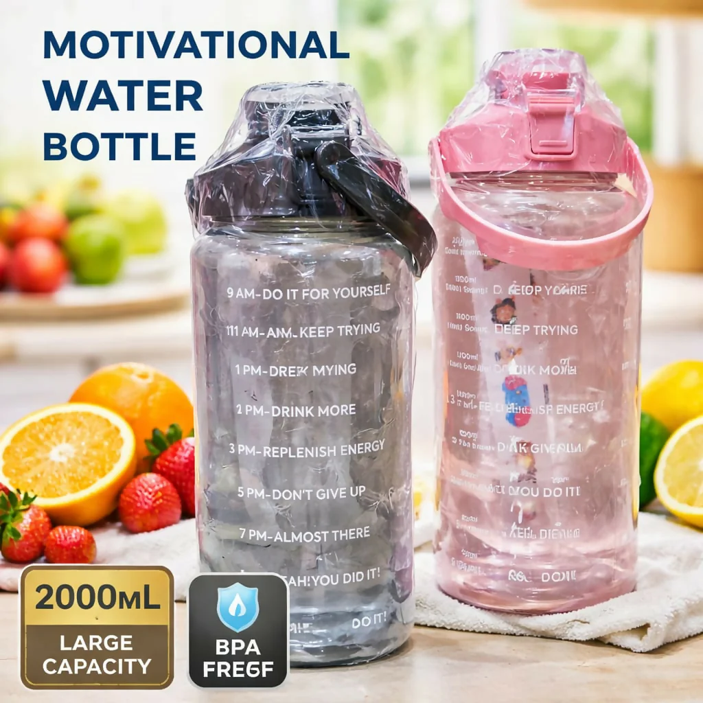 2-Litre Motivational Water Bottle with Time Marker & Straw | 2000ml Large Capacity BPA-Free Sports Bottle | Leak-Proof Gym Bottle for Fitness, Workout & Outdoor Activities - Image 6