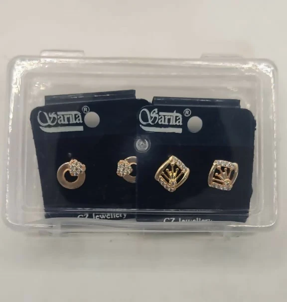 2-Pair Combo Gold Plated AD Stud Earring Set for women and girls - Image 5