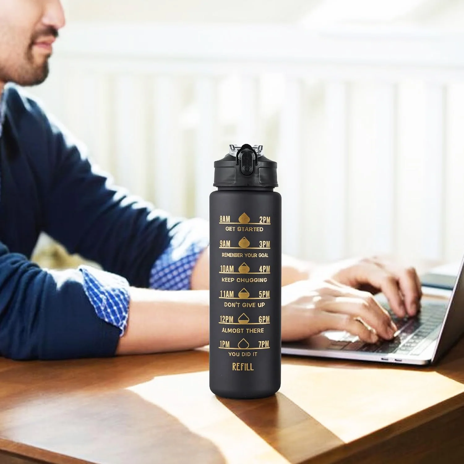 2 Pc Premium Black Motivational Water Bottle Set (900 ML + 300 ML) - Image 3
