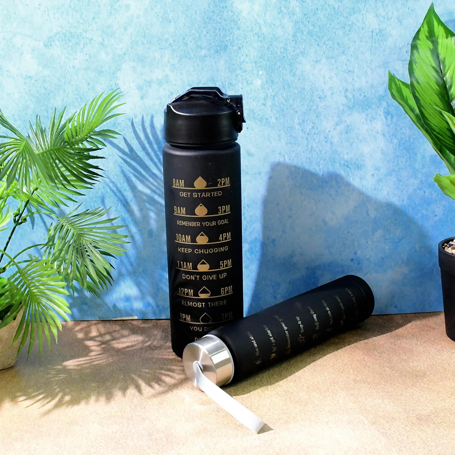2 Pc Premium Black Motivational Water Bottle Set (900 ML + 300 ML) - Image 4