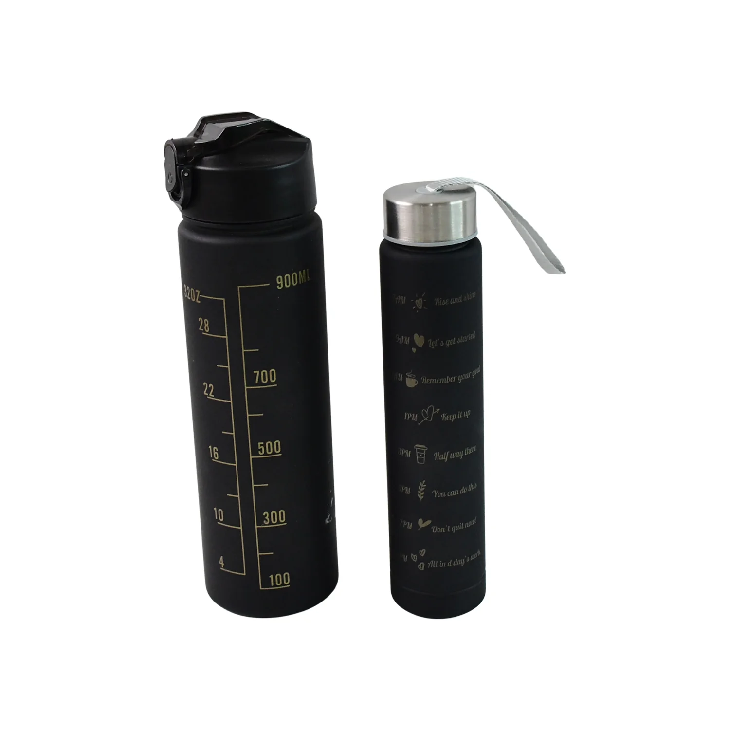 2 Pc Premium Black Motivational Water Bottle Set (900 ML + 300 ML) - Image 5