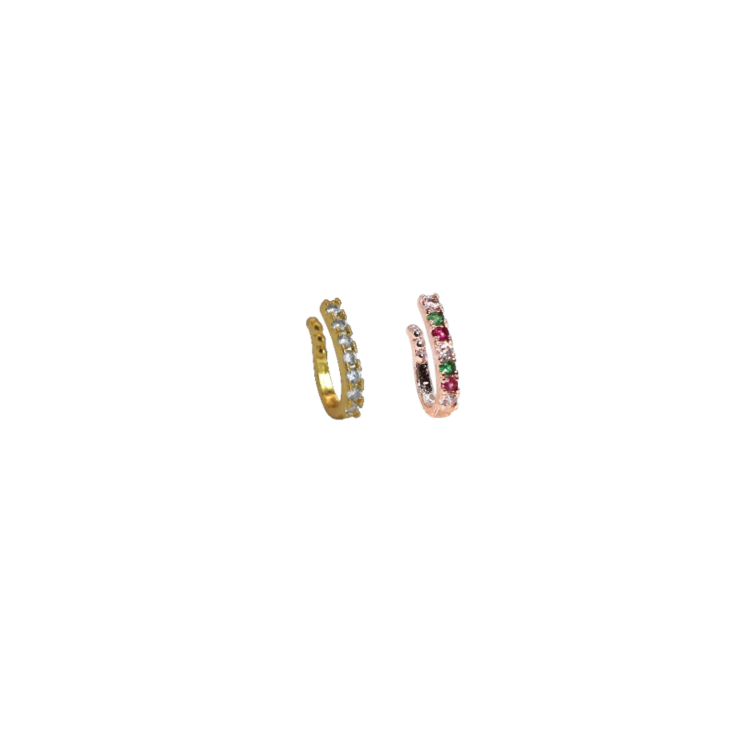 2 Pcs Non-Piercing CZ Nose Clip Set - Flower & Pave Hoop - Image 2