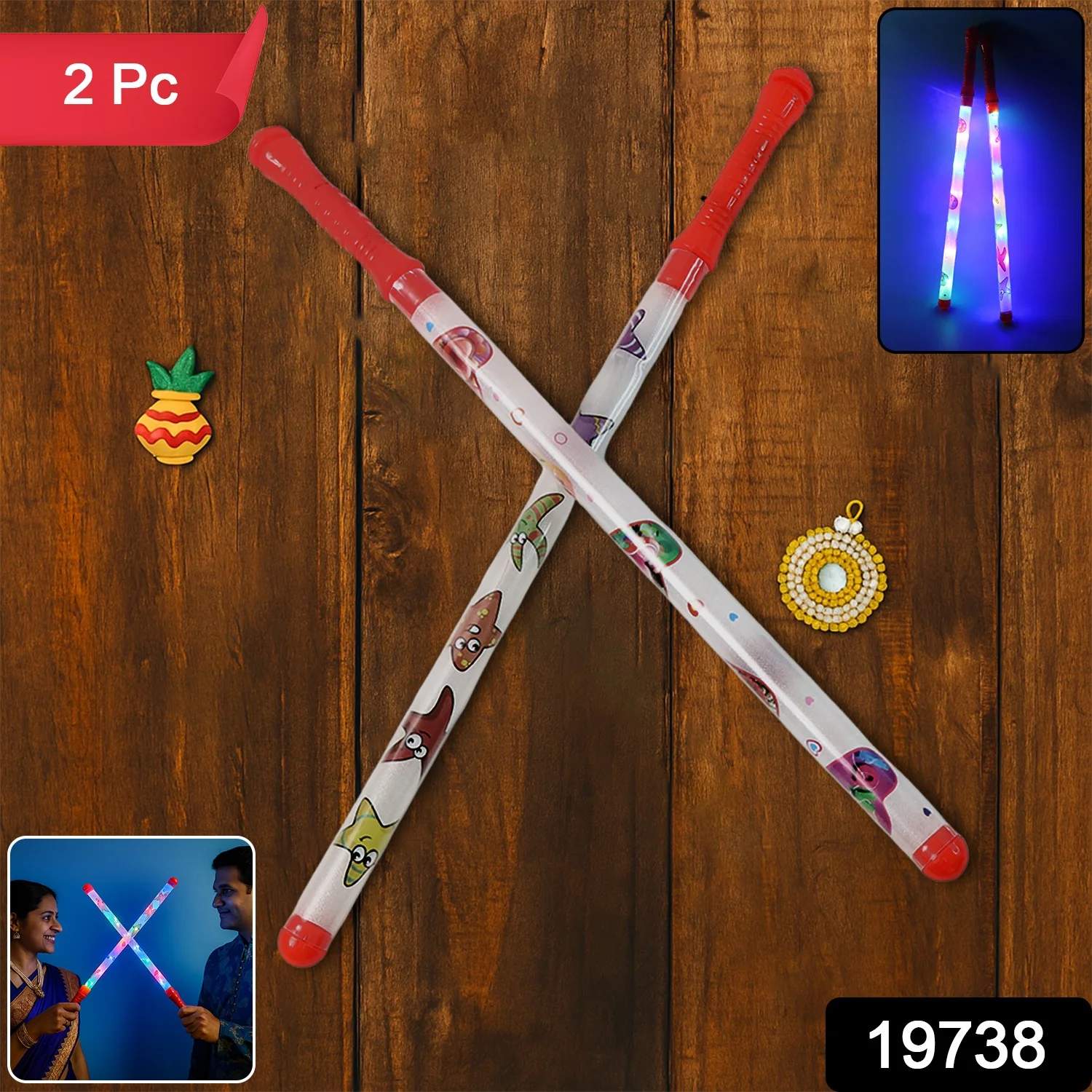 2 Piece LED Dandiya Sticks Set – Color Changing Light-Up - Image 2