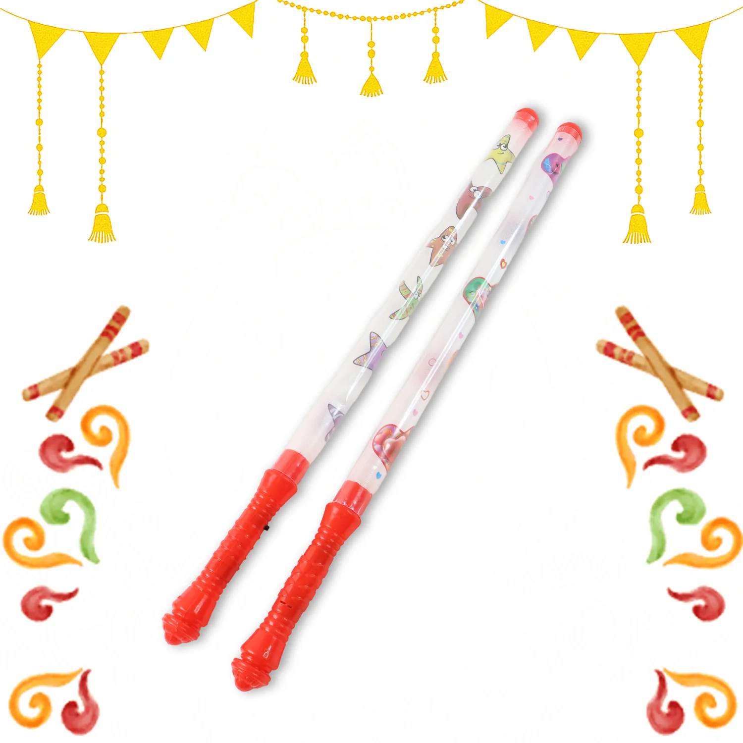 2 Piece LED Dandiya Sticks Set – Color Changing Light-Up - Image 3