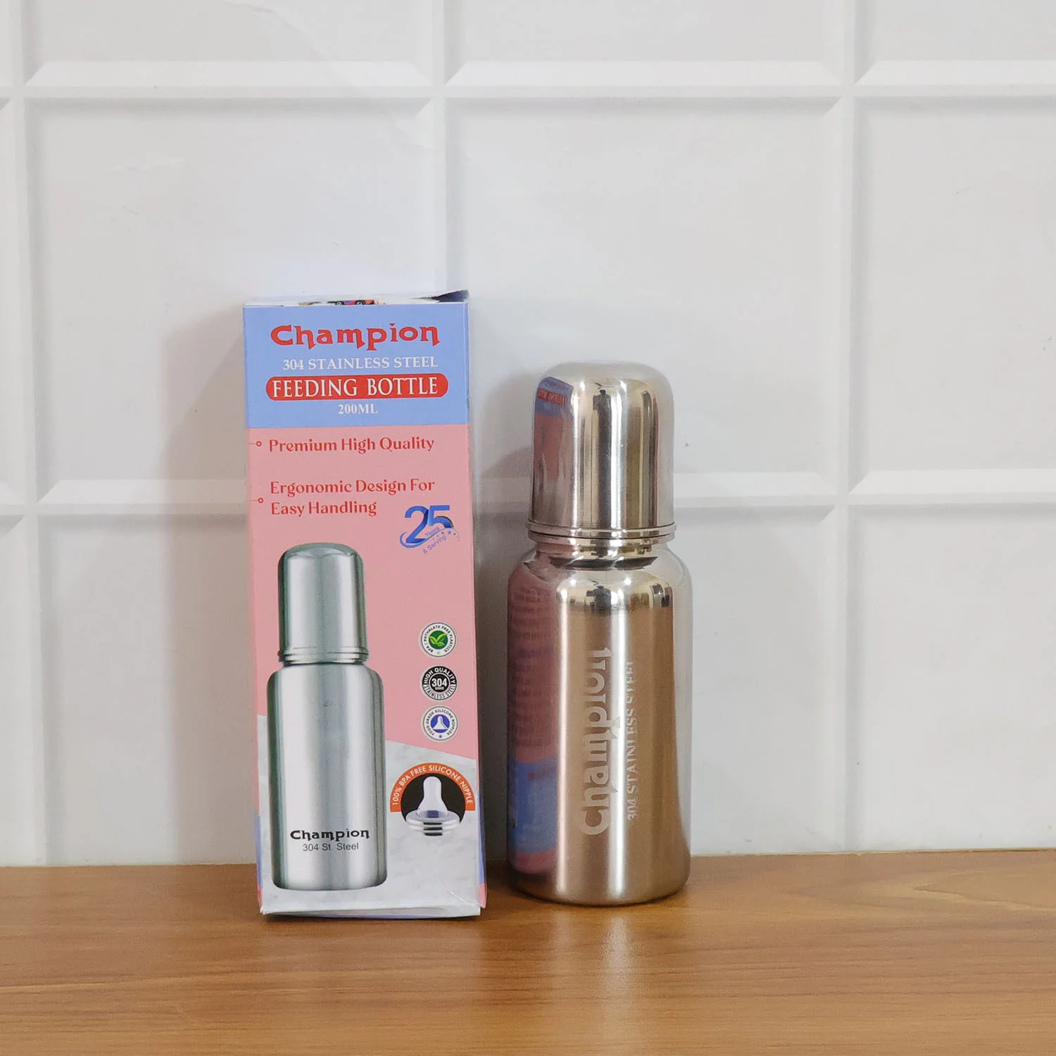Stainless Steel Baby Feeding Bottle 200ML - Image 9