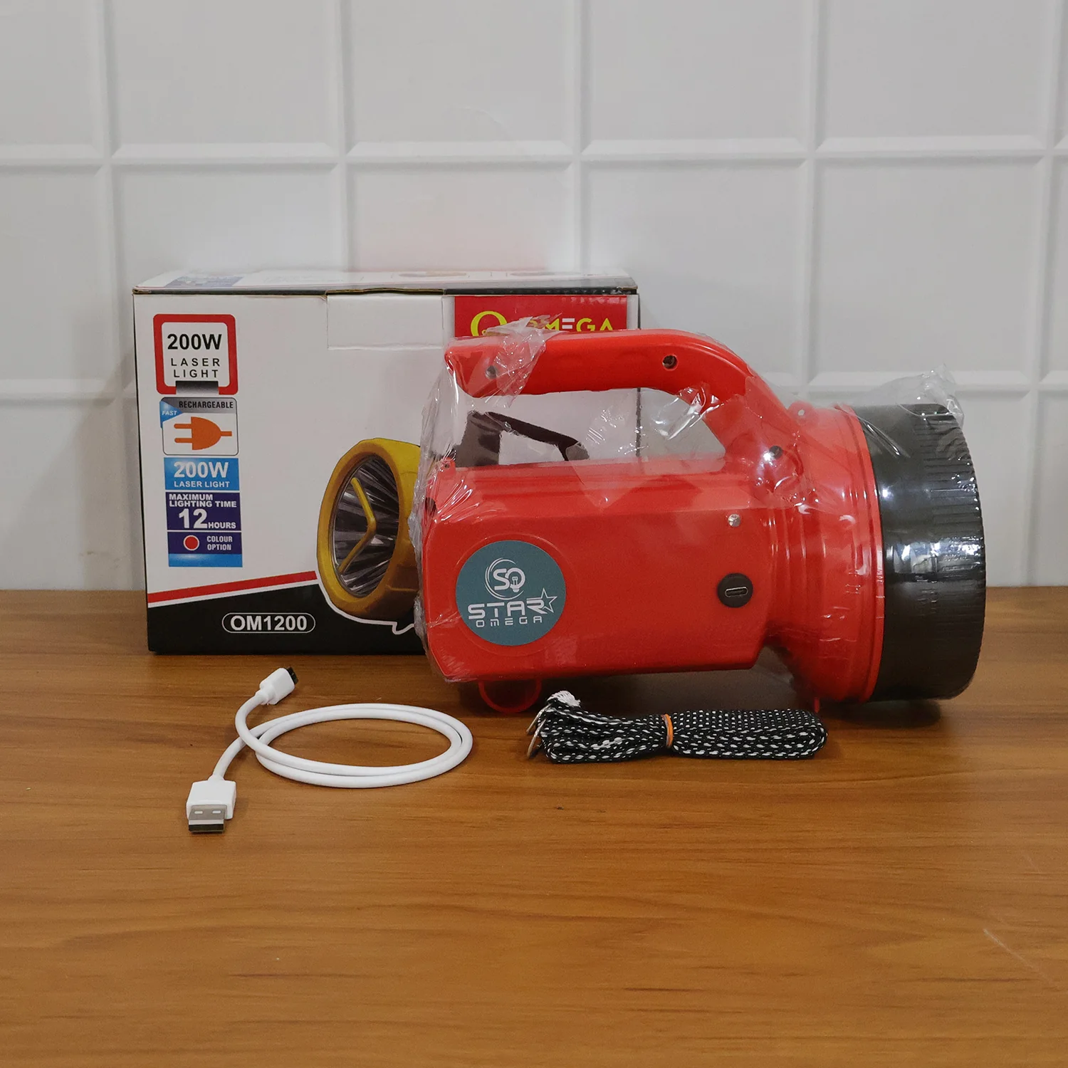 OMEGA 200W High Power LED Laser Torch Light with Side Emergency Light Panel (1 Pc) - Image 9