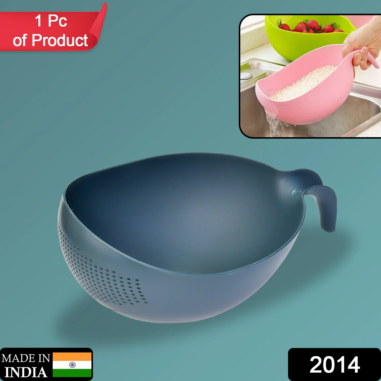 Plastic Rice Bowl & Food Strainer with Thick Handle - Image 2