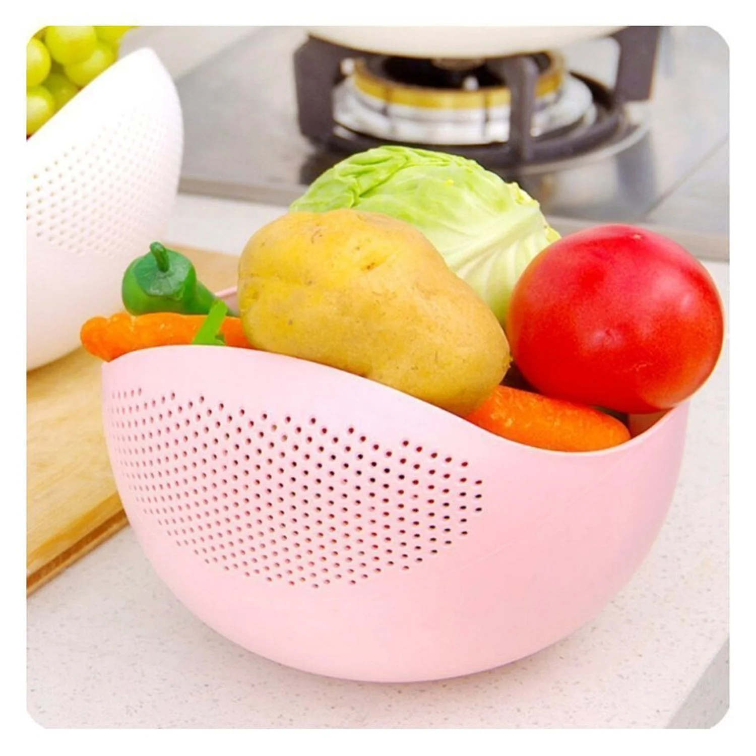 Plastic Rice Bowl Food Strainer Thick Drain Basket Vegetable Fruit 3 Pcs - Image 7