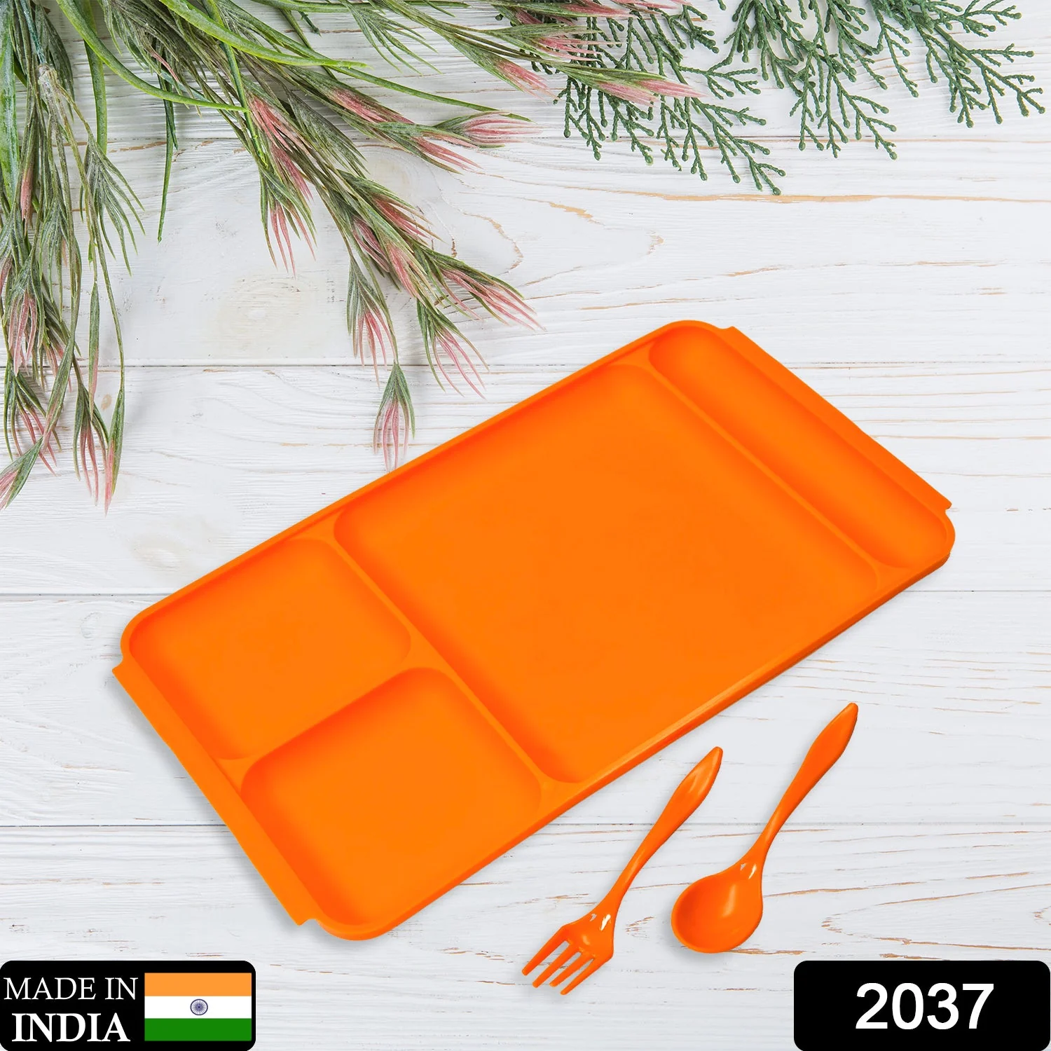 4-Compartment Plastic Dish Set with Spoon & Fork – Versatile Dinner & Pav Bhaji Plate - Image 2