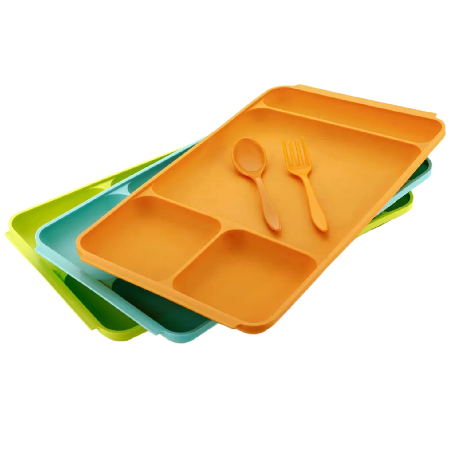 4-Compartment Plastic Dish Set with Spoon & Fork – Versatile Dinner & Pav Bhaji Plate - Image 5
