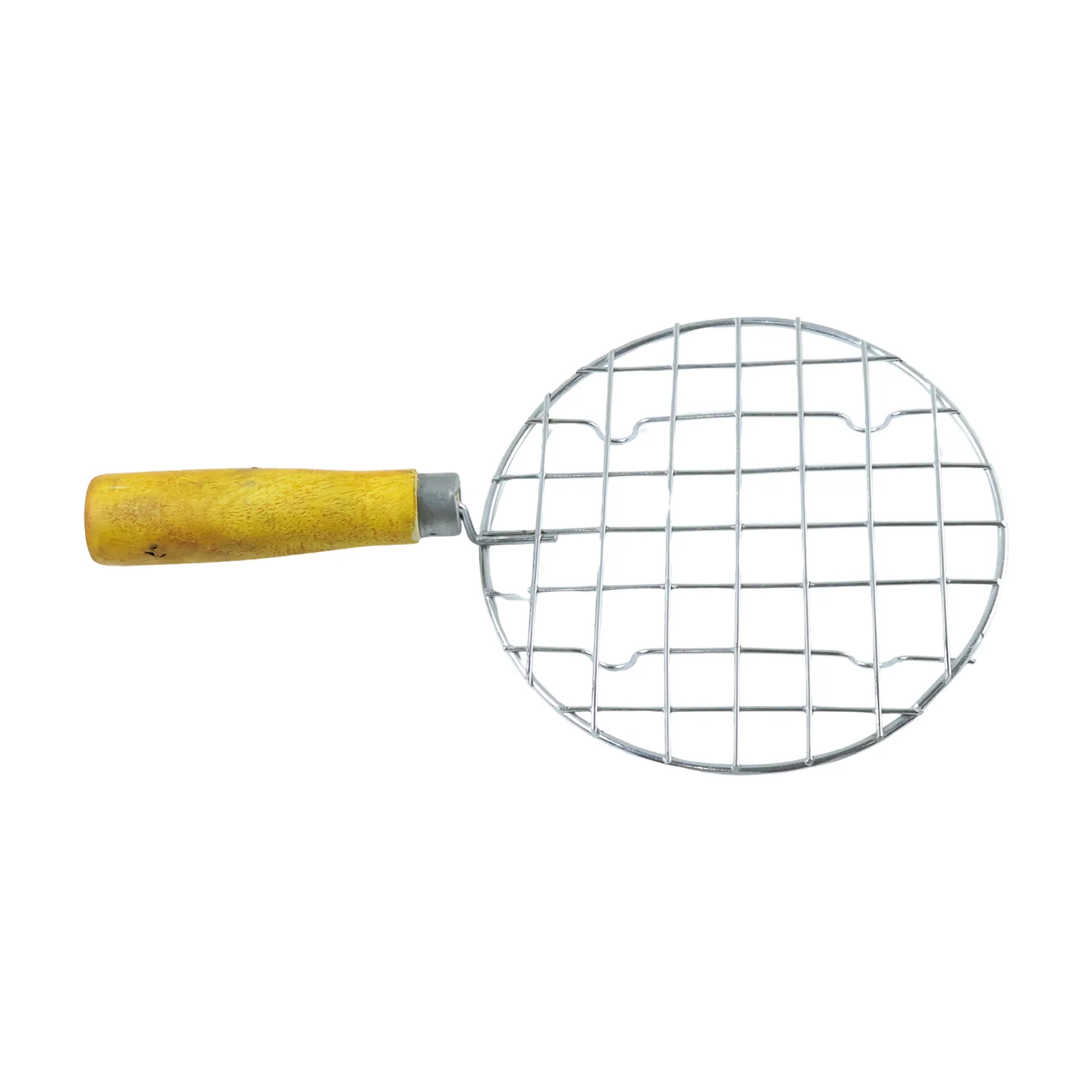 Kitchen Round Stainless Steel Roaster Papad Jali, Barbecue Grill with Wooden Handle - Image 4
