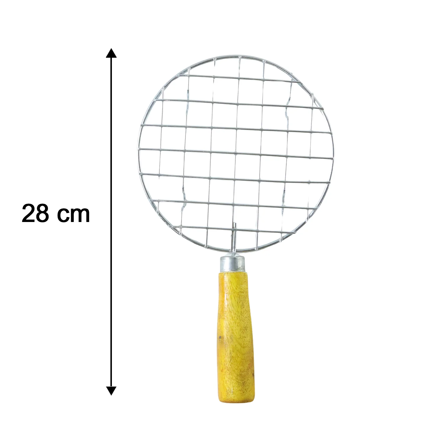 Kitchen Round Stainless Steel Roaster Papad Jali, Barbecue Grill with Wooden Handle - Image 6