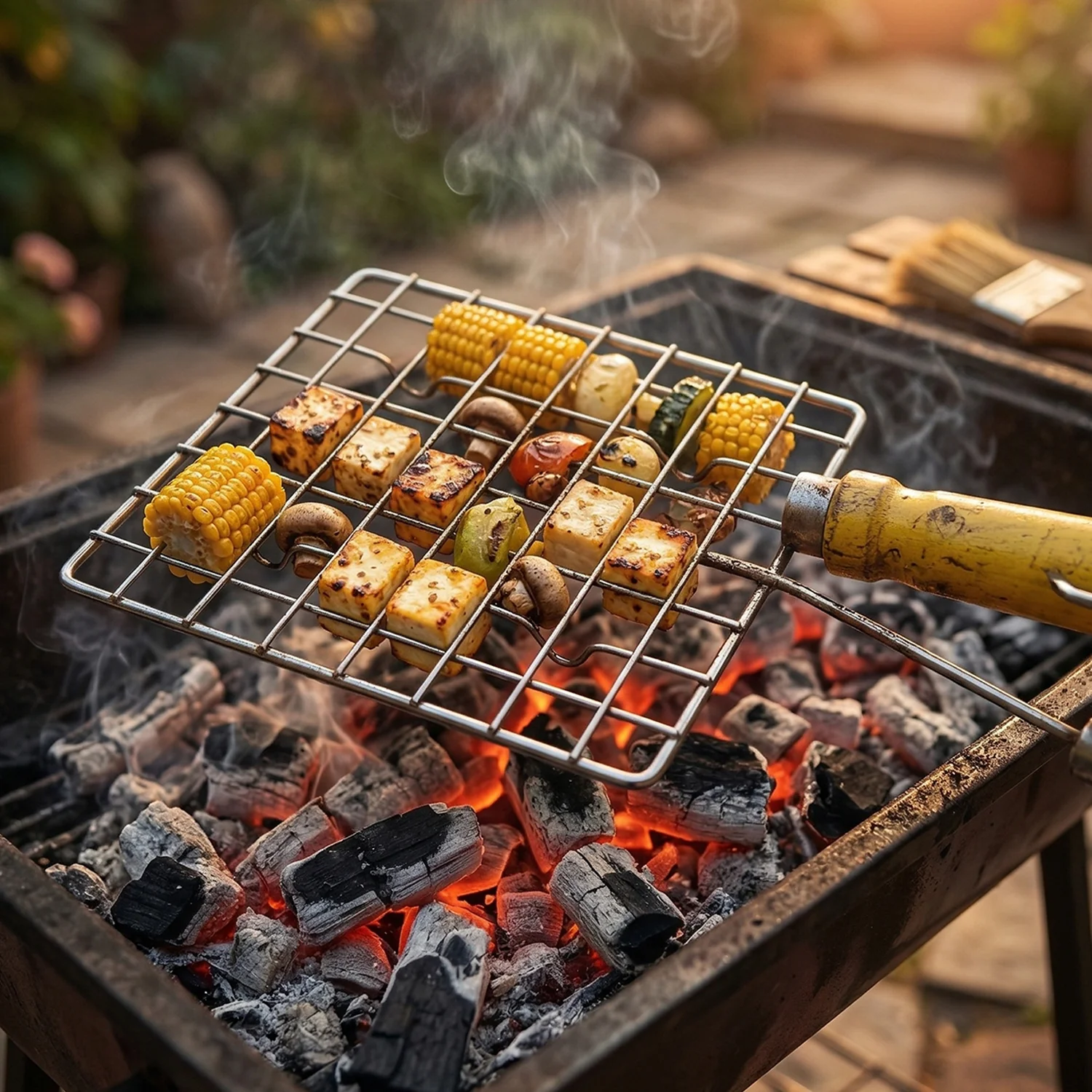 Kitchen Square Stainless Steel Roaster Jali, Barbecue Grill with Wooden Handle - Image 5