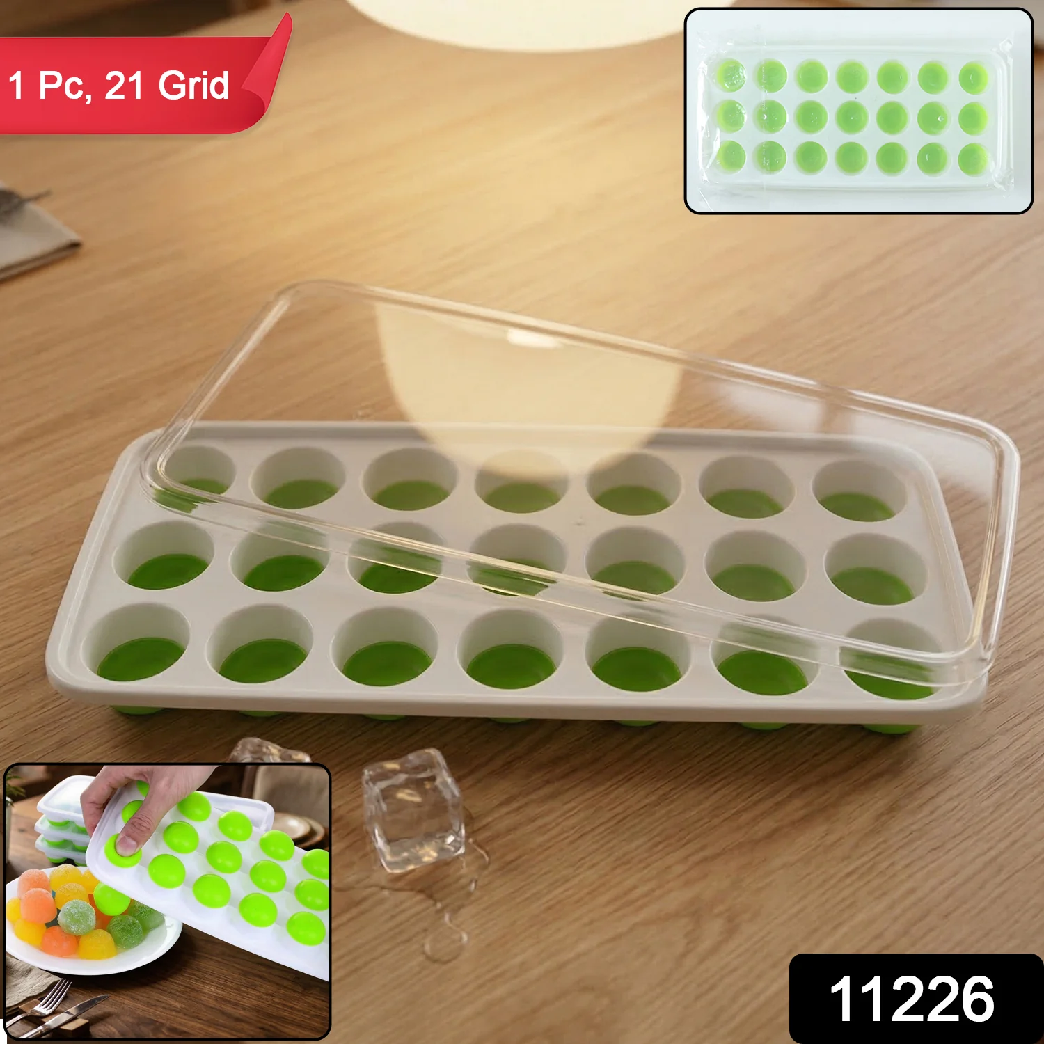 21 Grid Plastic Round Pop Ice Cube Tray with Lid (1 Pc) - Image 2