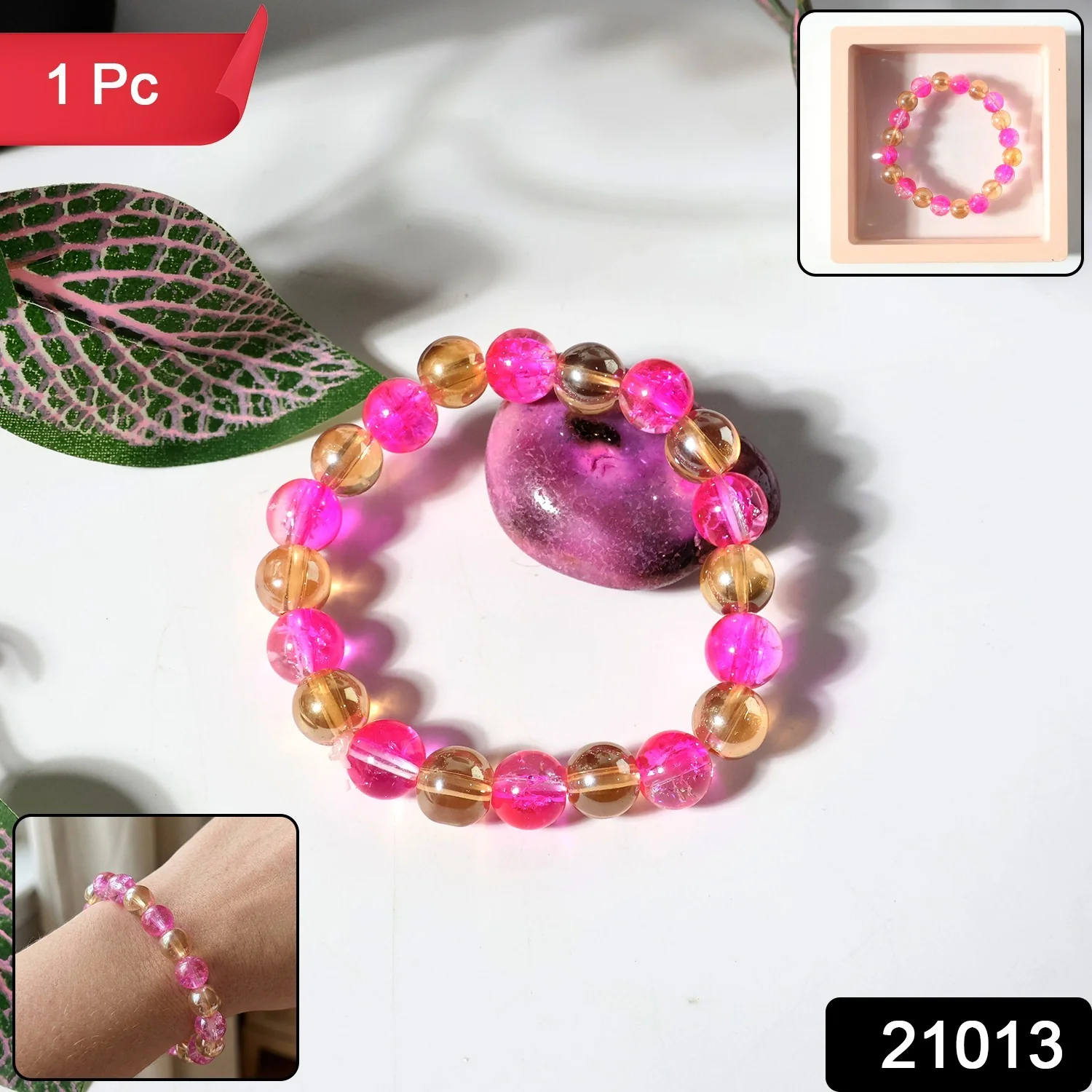 Elegant Dual-Tone Crystal Beaded Stretch Bracelet (1 Pc) - Image 2