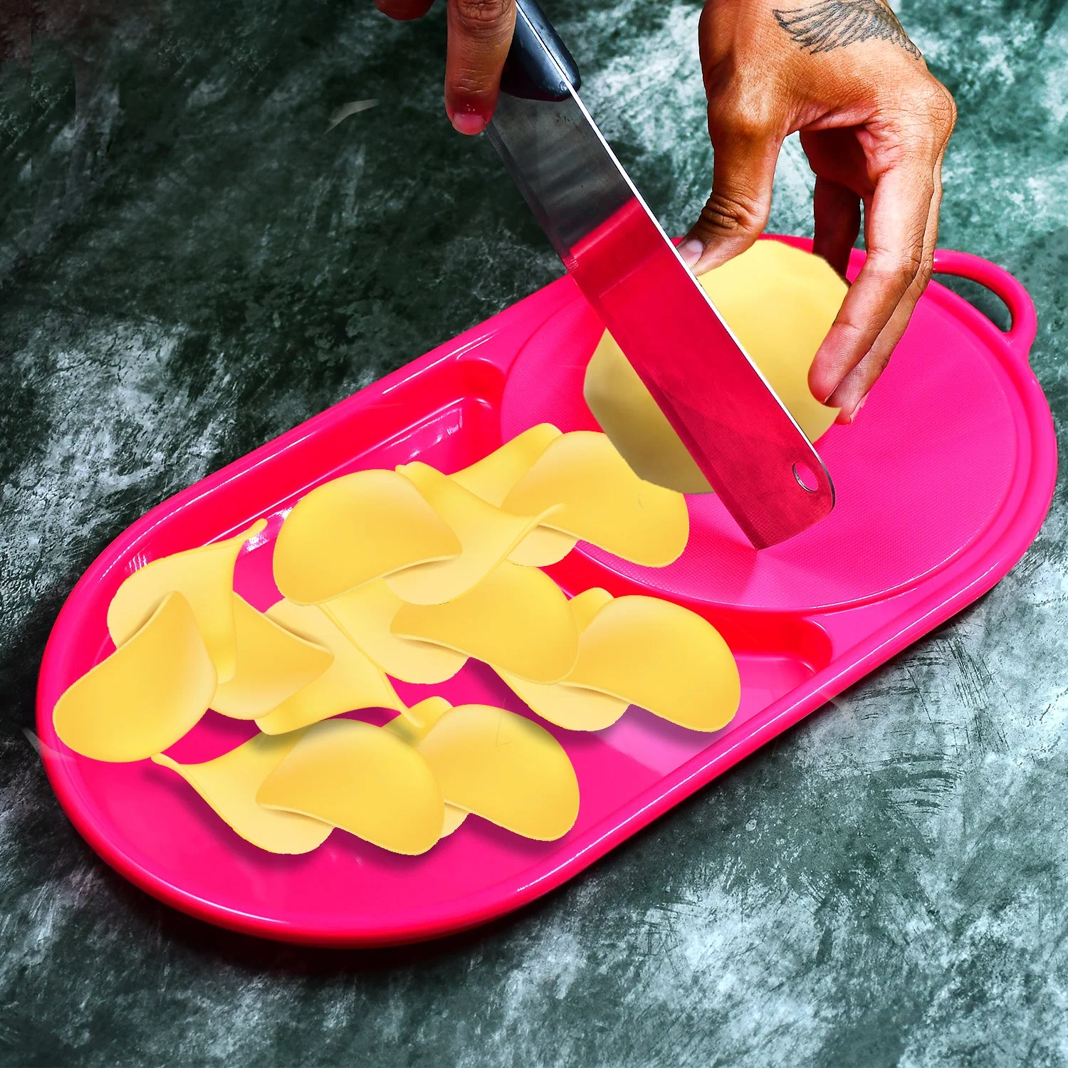 Plastic Kitchen Chopping Board with Tray – Convenient for Food Prep and Storage - Image 3