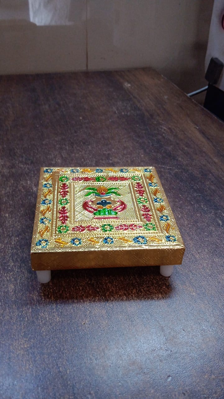 Handicraft Wood Chowki for Pooja , Wooden Bajot (1 Pc / Mix Descign & Color) - Image 13