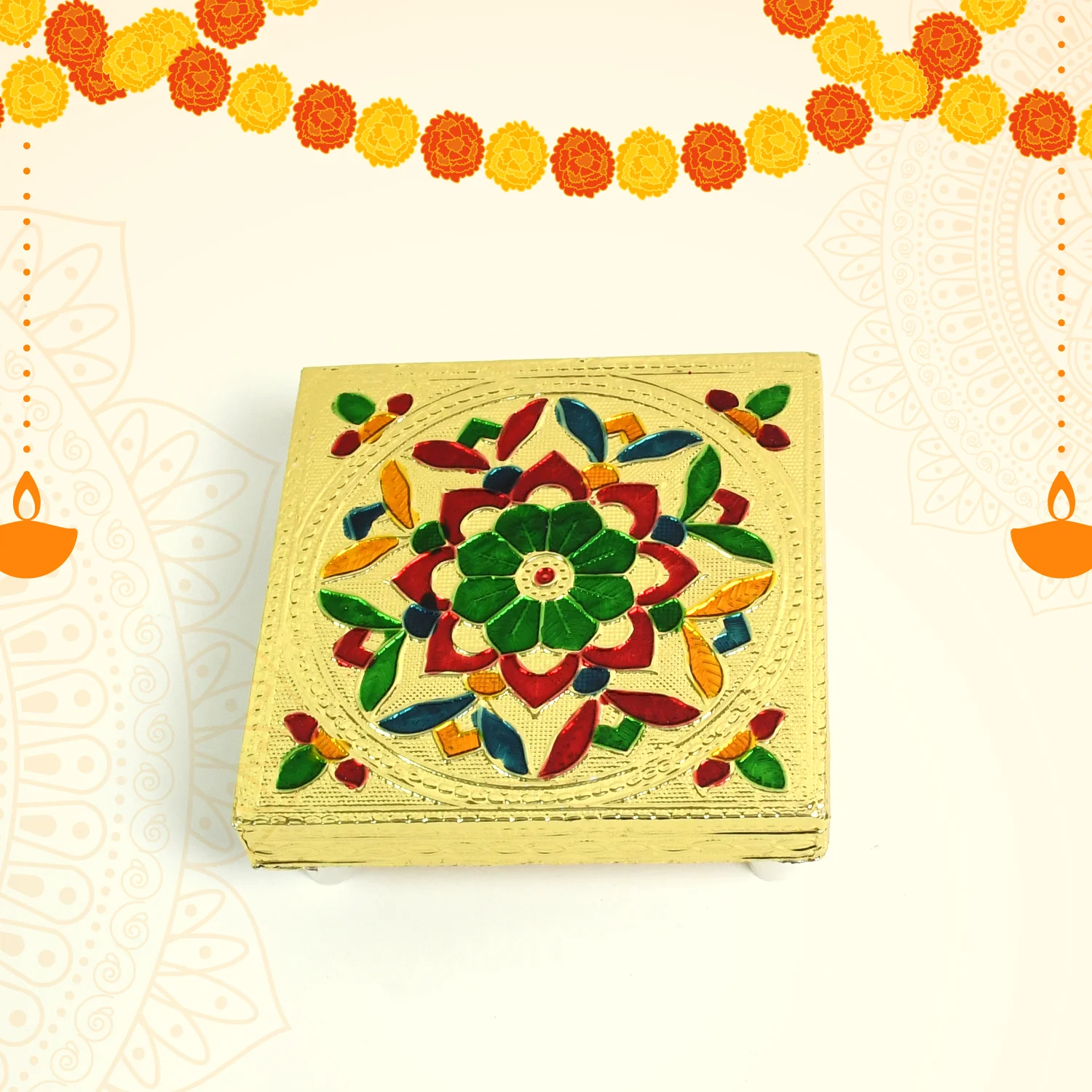 Handicraft Wood Chowki for Pooja , Wooden Bajot (1 Pc / Mix Descign & Color) - Image 3