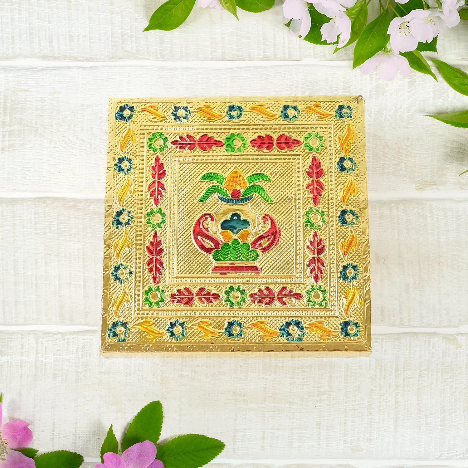 Handicraft Wood Chowki for Pooja , Wooden Bajot (1 Pc / Mix Descign & Color) - Image 9