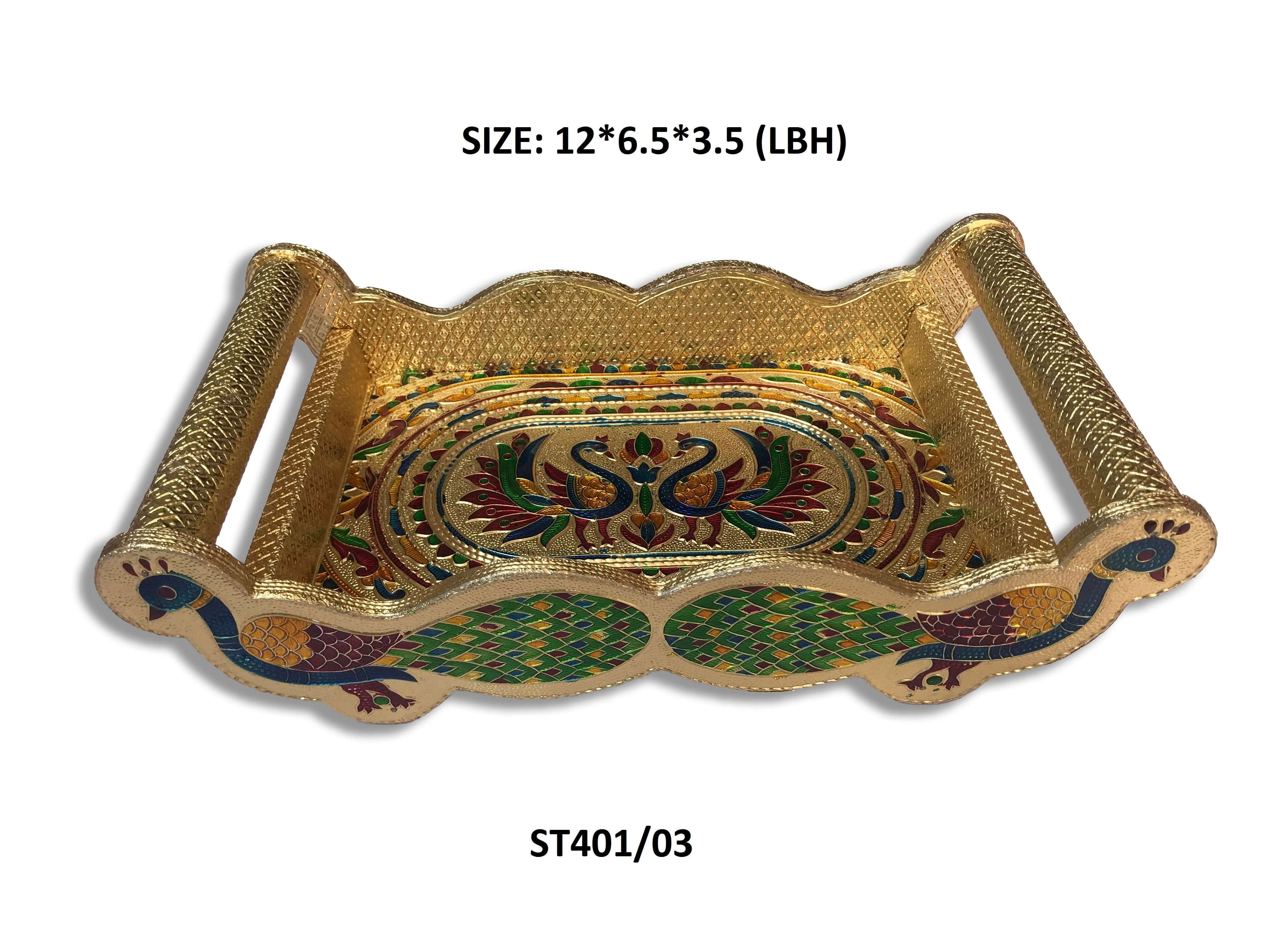 Peacock Design Glass with Handle and Handicraft Serving Tray Set - Image 9