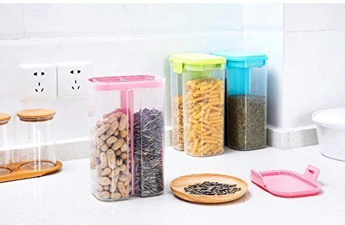 2L Airtight Food Grain Storage Container – 2 Sections - Image 2