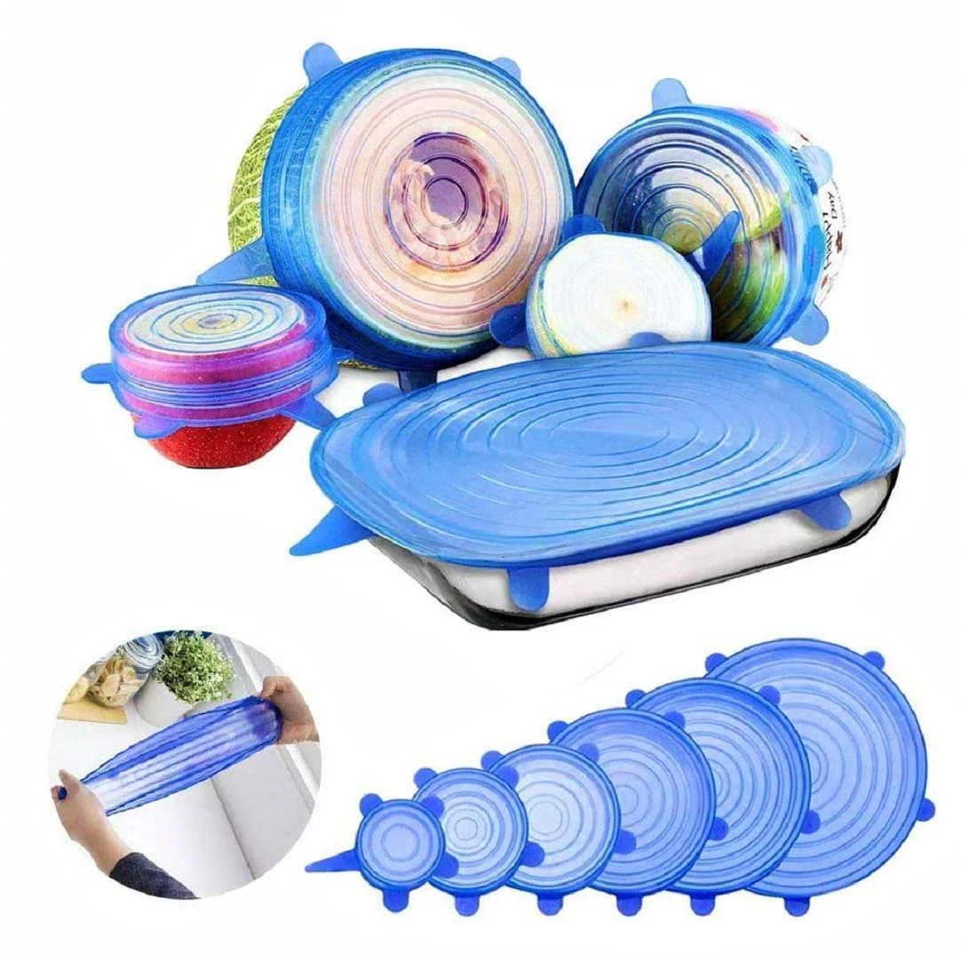 Silicone Stretch Lids  Reusable Microwave Safe Flexible Covers (Set of 6, Loose) - Image 4