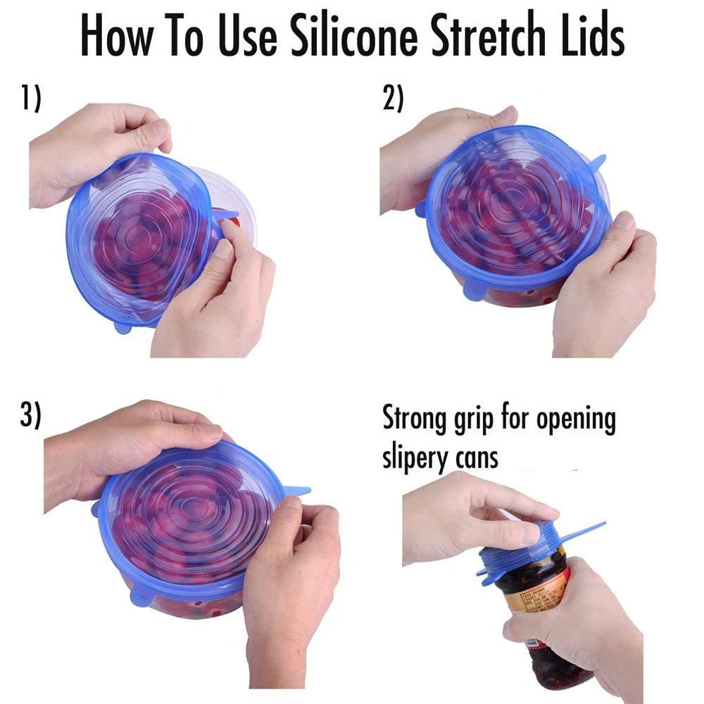 Silicone Stretch Lids  Reusable Microwave Safe Flexible Covers (Set of 6, Loose) - Image 5