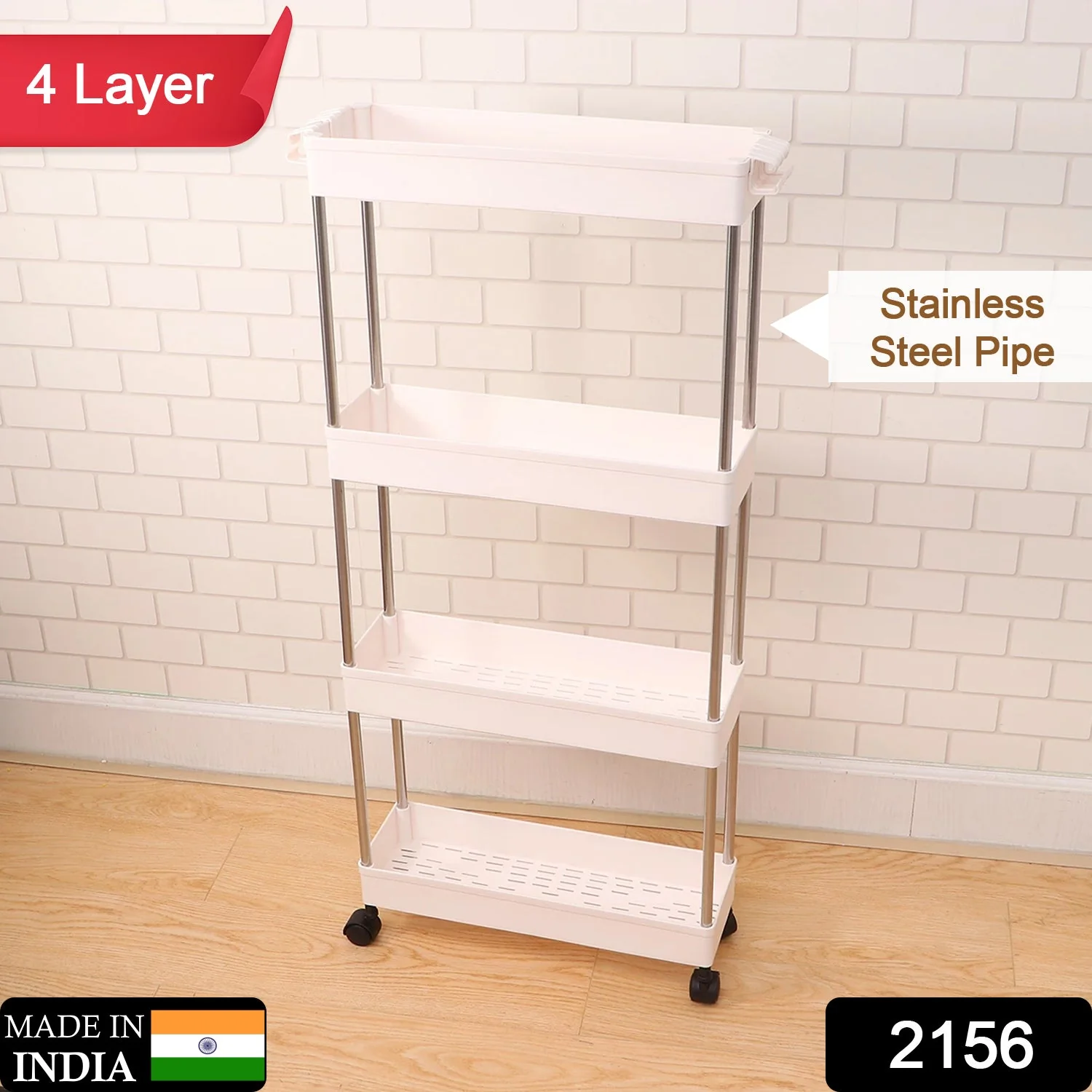 Plastic 4 Layer Folding Trolly Storage Organizer Kitchen Rack - Image 2